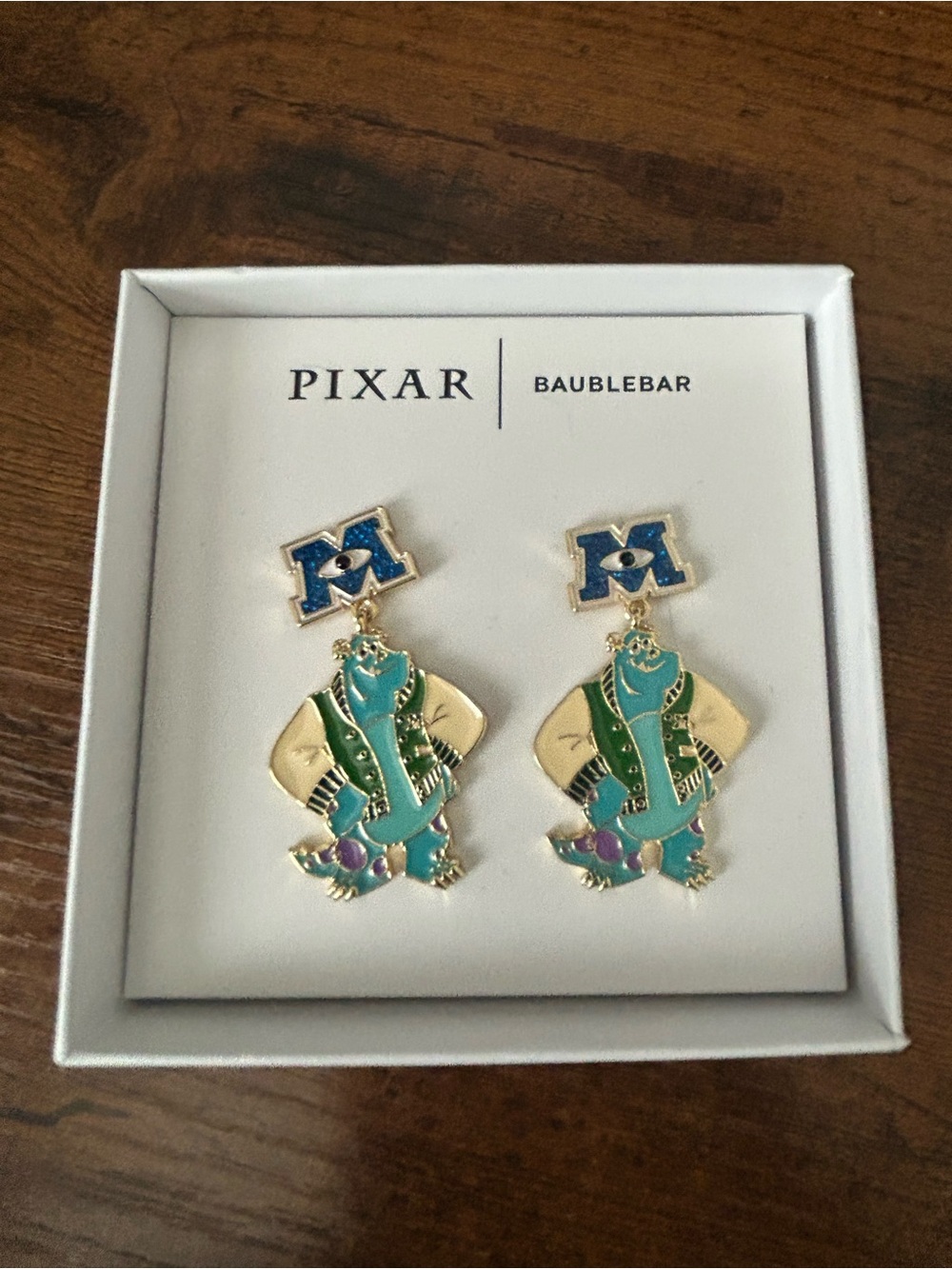 PIXAR x BaubleBar Monsters University Sully Earrings - Teal, Green, Gold NWOT